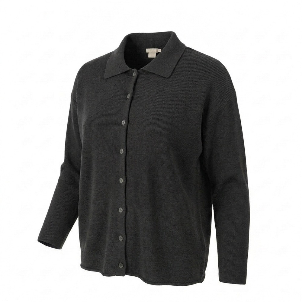 VTG J. Crew Womens Black Button‎ Up Collared Cardigan Sweater Cotton Size PM